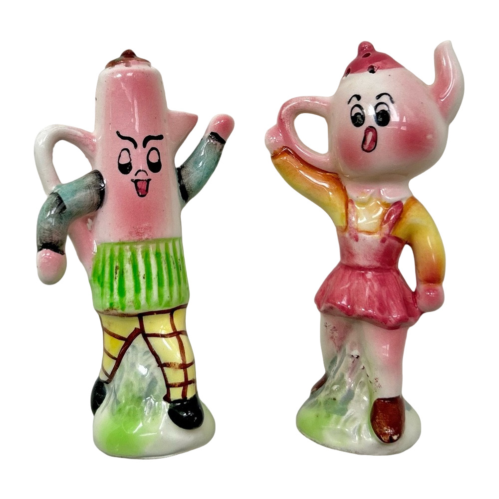 Vintage Salt Pepper Shakers Anthropomorphic Teapot Coffee Pot Ceramic Japan